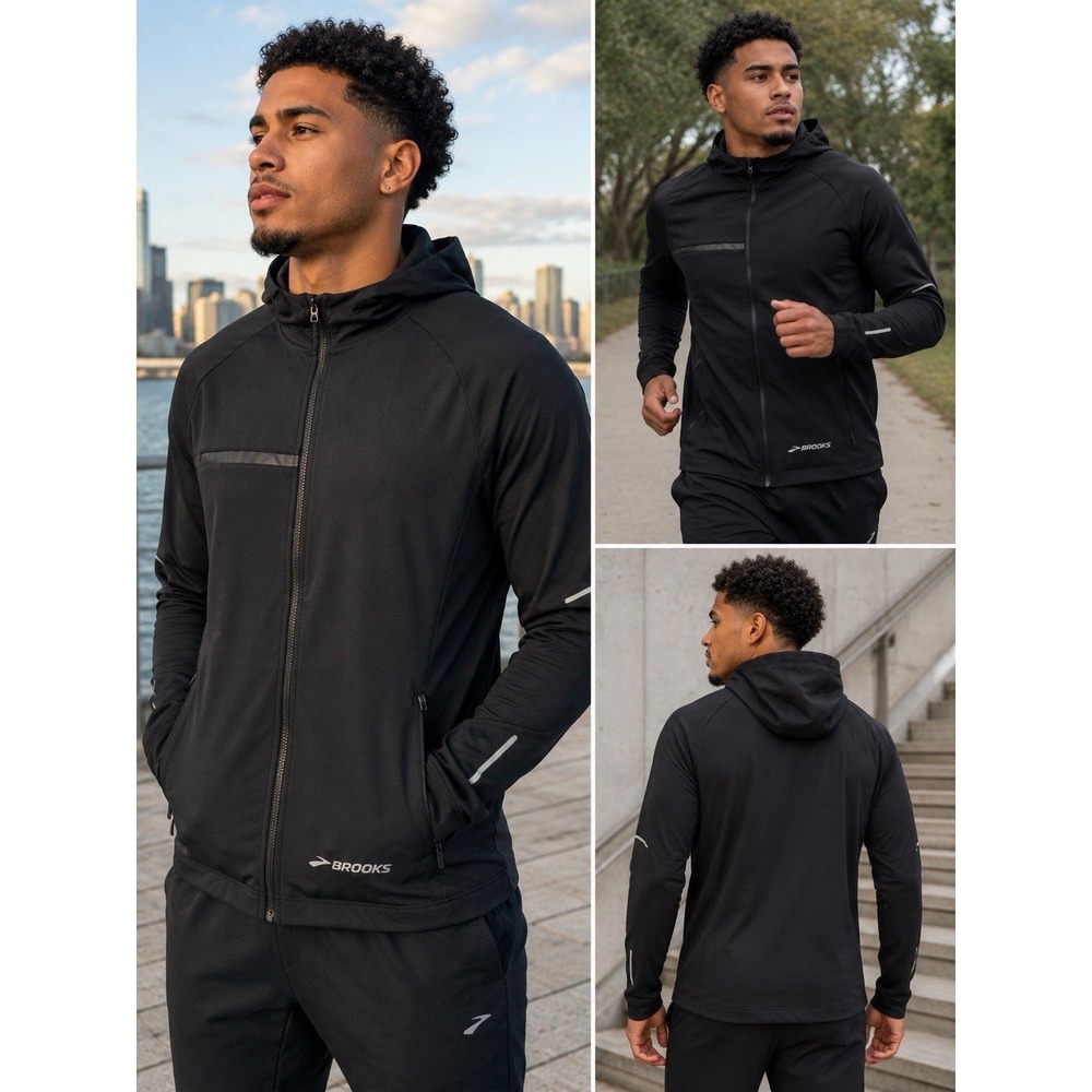 Brooks‎ Shelter Technology Men's Hooded Running Jacket  Reflective Full Zip L